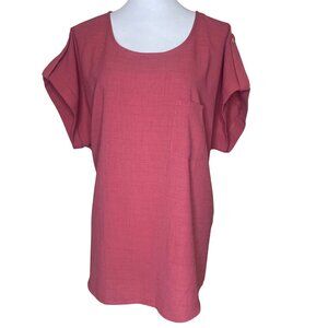 Flower & Feather Rose Pink Button-Back Tunic Top Short Sleeve XL